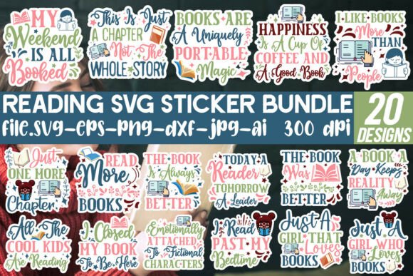 Download Reading SVG Sticker Bundle - Reading svg Collection