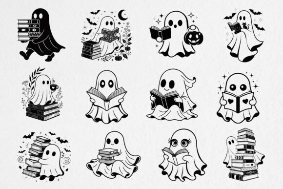Download Ghost Reading Books SVG Bundle Halloween - Premium Resources